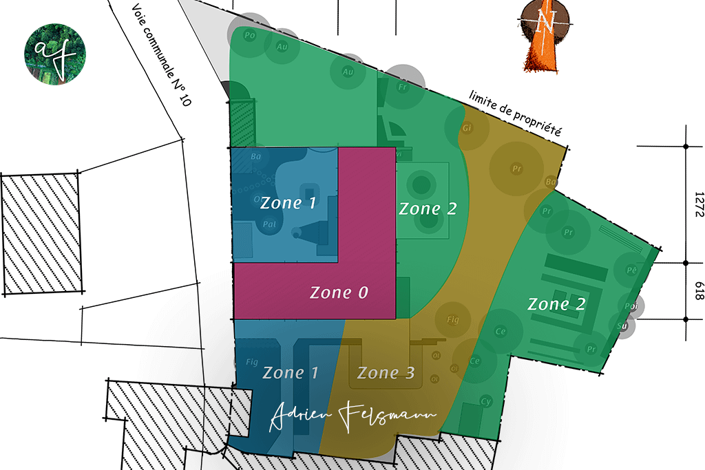 Plan des zones du jardin des Chambres du Presbytère