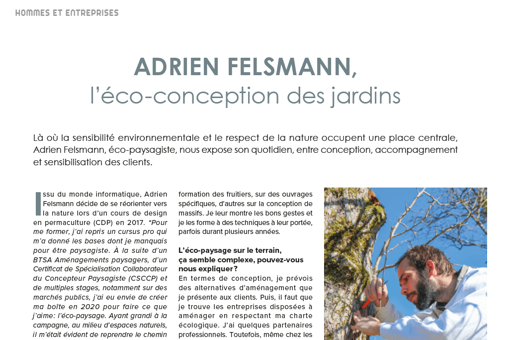 Magazine Profession Paysagiste, eco-conception de jardins avec Adrien Felsmann