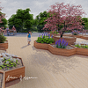 Vue 3D d'un jardin partagé urbain en nid d'abeille