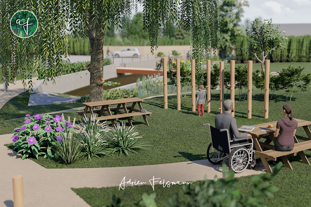 Vue 3D de l'aire de jeux du village d'Airoux