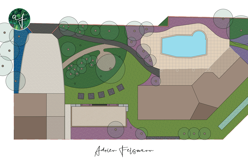 Plan d'esquisse de conception de jardin dessiné sur AutoCAD