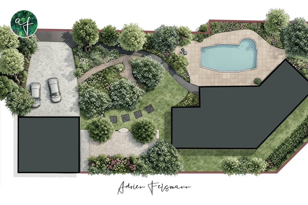 Plan d'esquisse de conception de jardin en isométrie réaliste