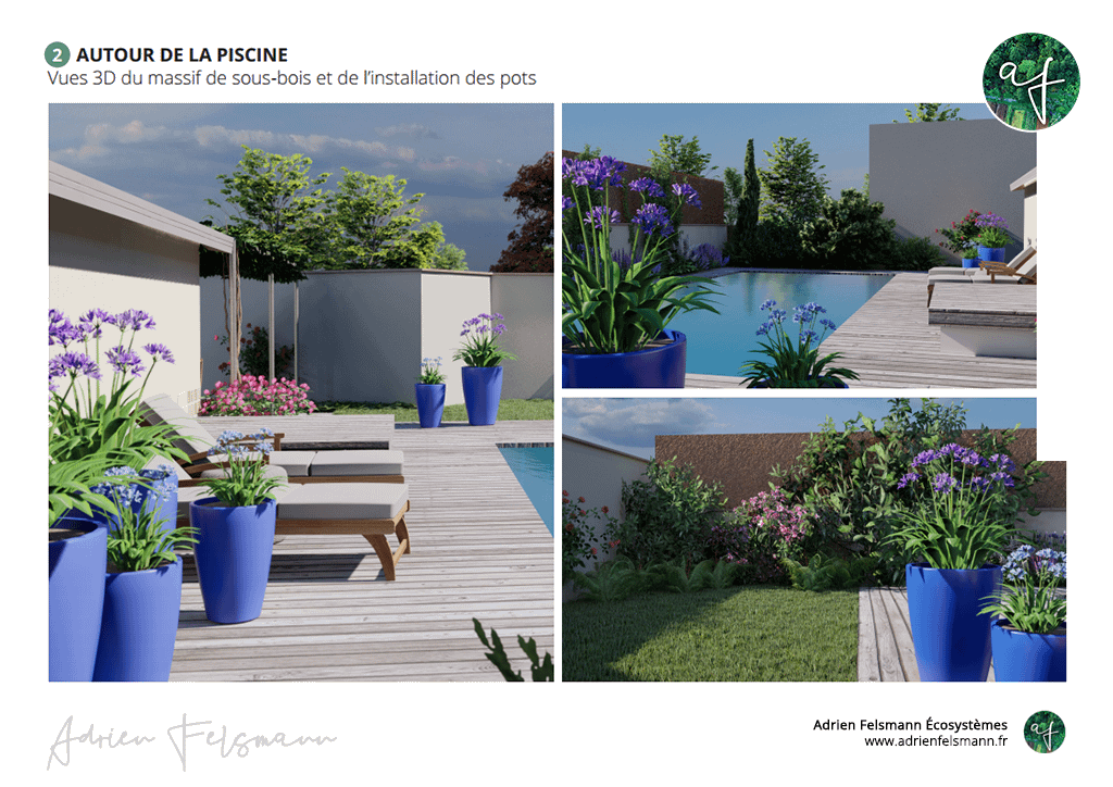 Vues 3D d'un projet d'aménagement paysager