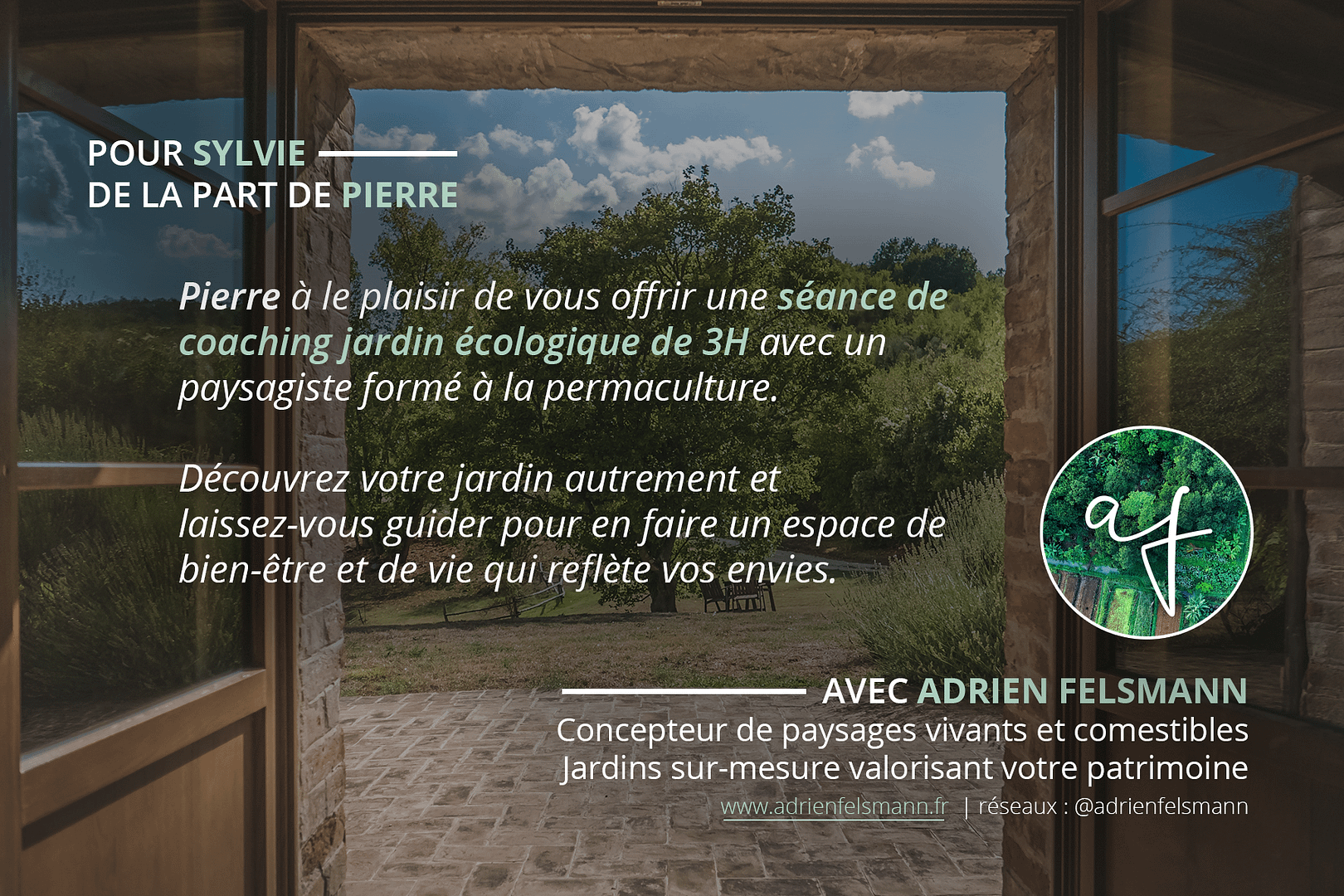 Carte cadeau coaching jardin écologique à offrir