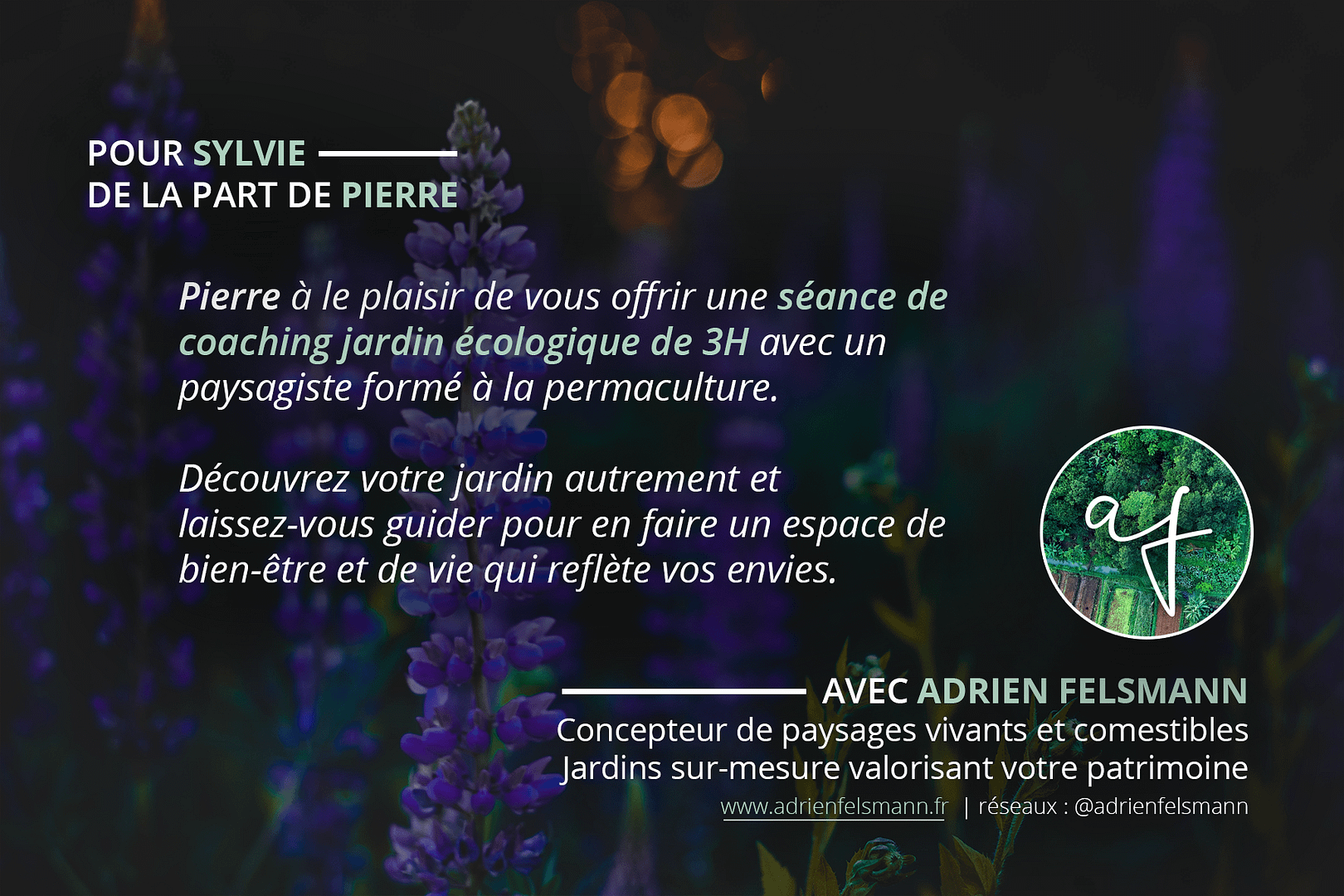 Carte cadeau coaching jardin écologique à offrir