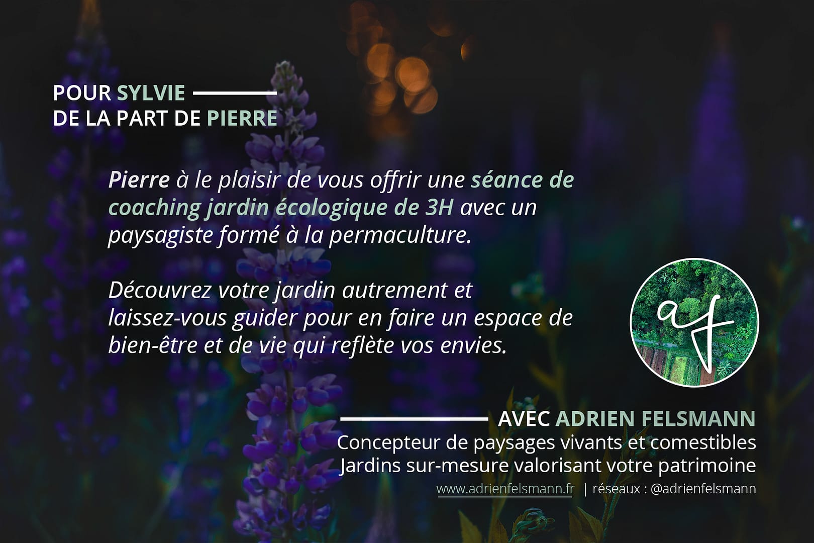Carte cadeau coaching jardin écologique à offrir